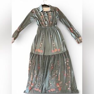 Floral Embroidered Sage Green Maxi Dress
